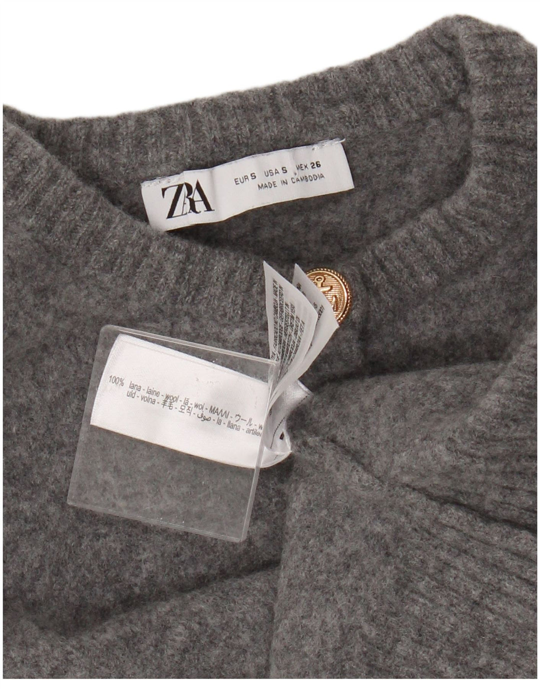 Maglione cardigan senza maniche corto da donna Zara UK 8 piccolo grigio lana