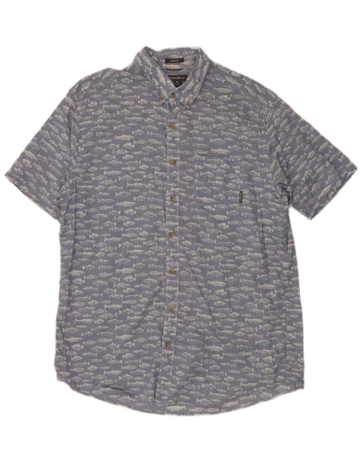 EDDIE BAUER Camicia a maniche corte da uomo con motivo astratto alto, grande blu