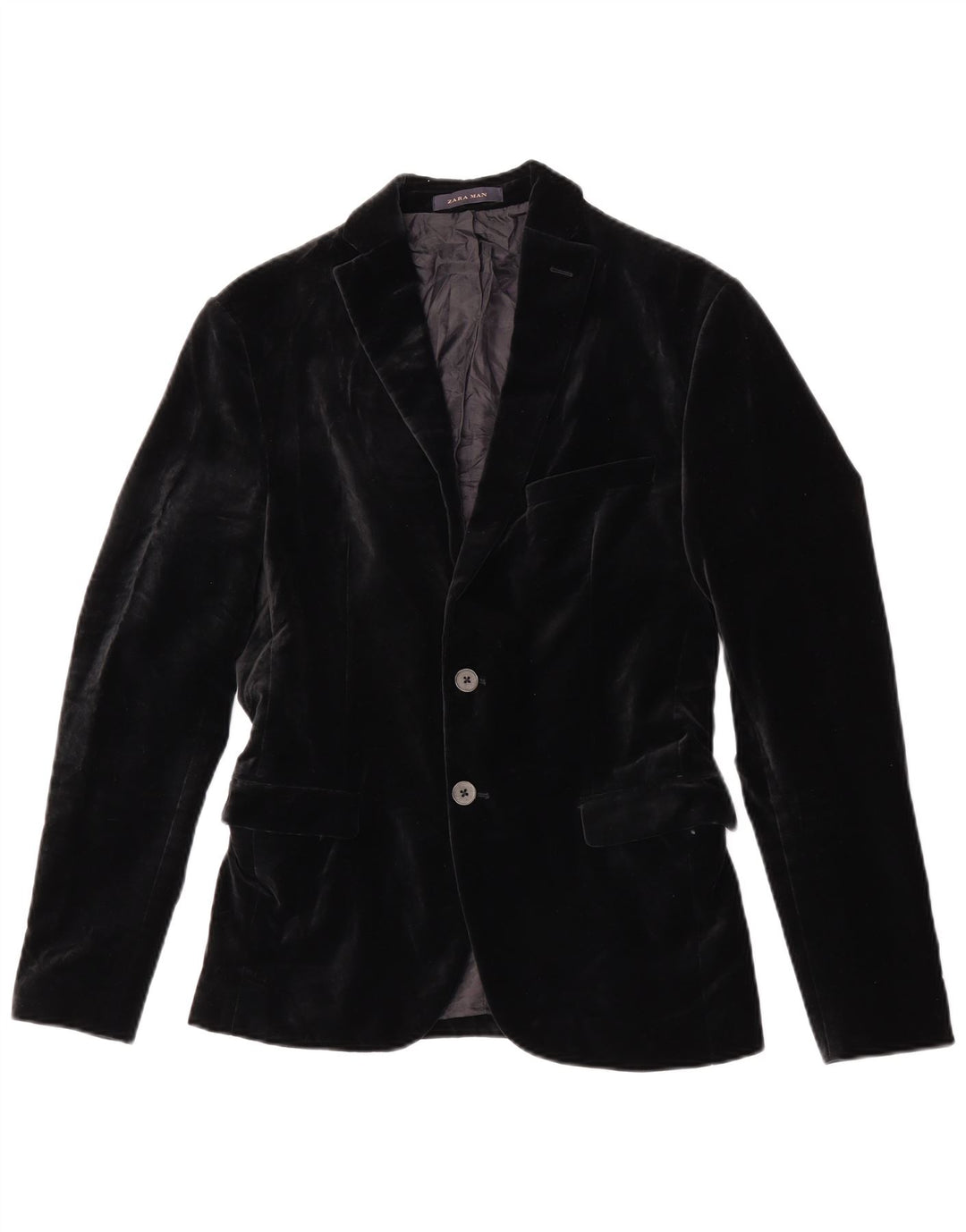 Giacca blazer in velluto da uomo a 2 bottoni Zara EU 46 piccola in cotone nero