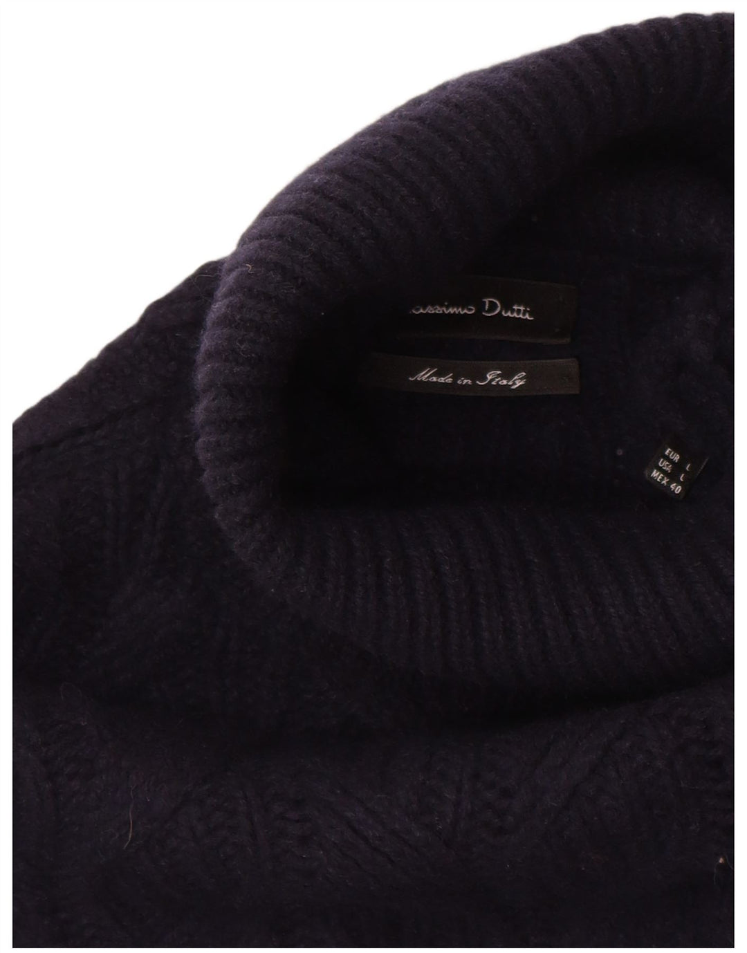 Massimo Dutti Maglione da uomo con collo alto e maglione grande in lana blu navy