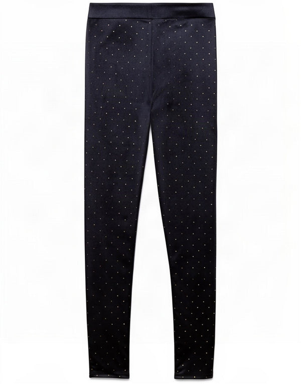 Marks & Spencer Girls Velvet Leggings 13-14 Years Navy Blue Spotted