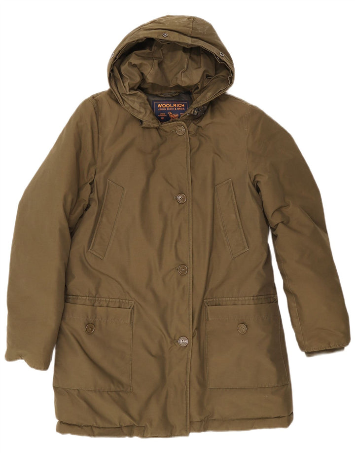 Cappotto imbottito con cappuccio da donna Woolrich UK 14 cotone kaki medio