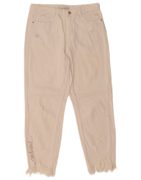 Jeans affusolati effetto vissuto Zara da donna EU 42 Large W32 L26 Bianco