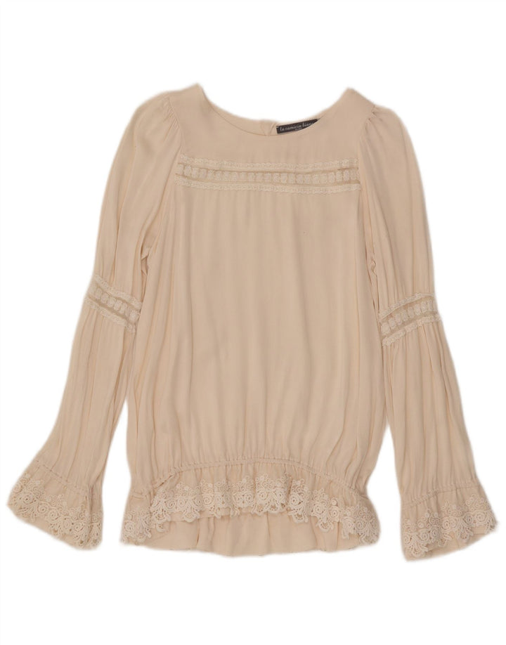 Top camicetta a maniche lunghe da donna vintage IT 40 piccolo bianco sporco