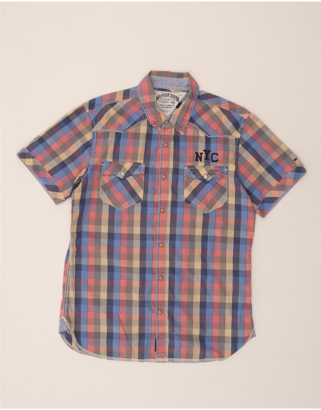 Camicia a maniche corte grafica da uomo Tommy Hilfiger grande motivo a quadri multicolore