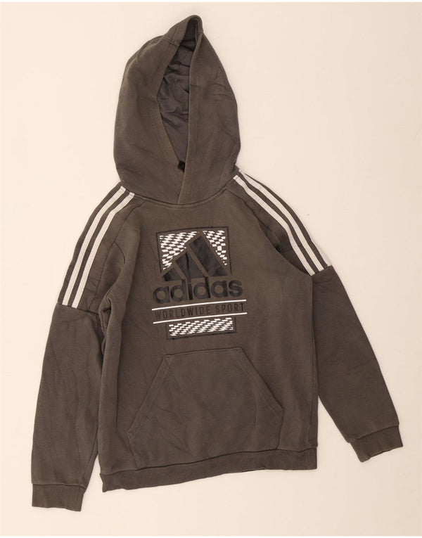 Felpa con cappuccio grafica Adidas da ragazzo 11-12 anni in cotone grigio