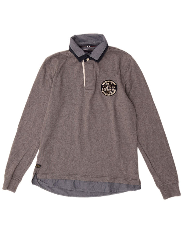 Polo da rugby grafica da uomo Tommy Hilfiger Vintage Fit piccola grigia