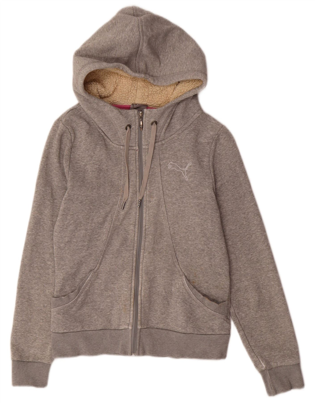 PUMA Womens Zip Hoodie Sweater UK 12 Medium Grey Cotton