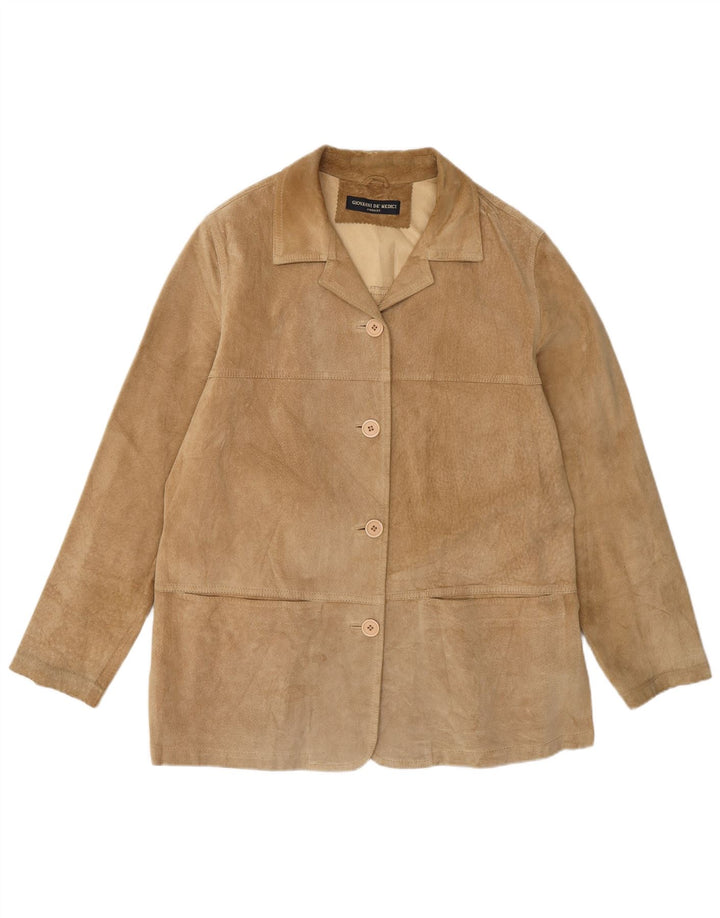 Giacca vintage in pelle scamosciata da donna IT 42 in pelle beige media