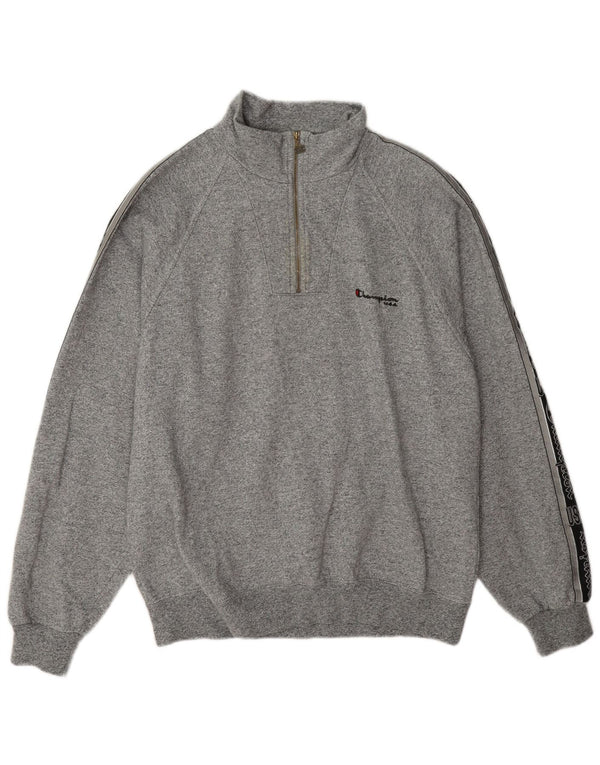 Champion Mens Graphic Zip Neck Sweatshirt Jumper Large Grey Colourblock