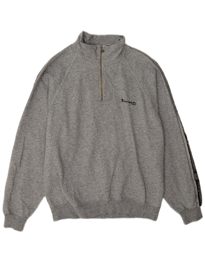 Felpa Champion da uomo con grafica con zip e collo, maglione grande, colore grigio