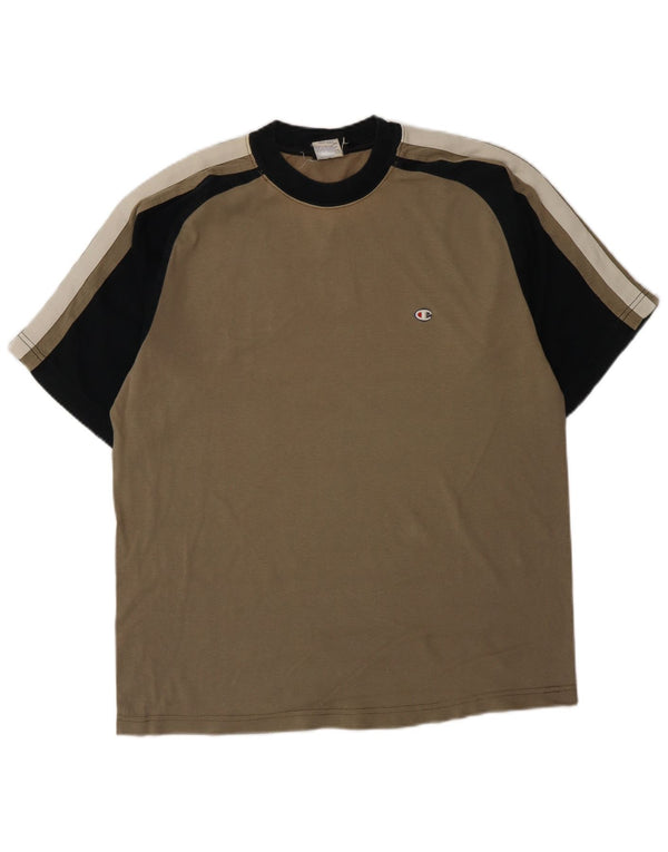 T-shirt da uomo CHAMPION Top in cotone color block marrone medio