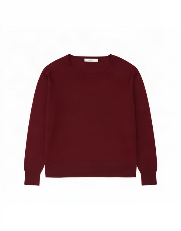 Maglione maglione con scollo a barca da donna Zara UK 14 Viscosa bordeaux media