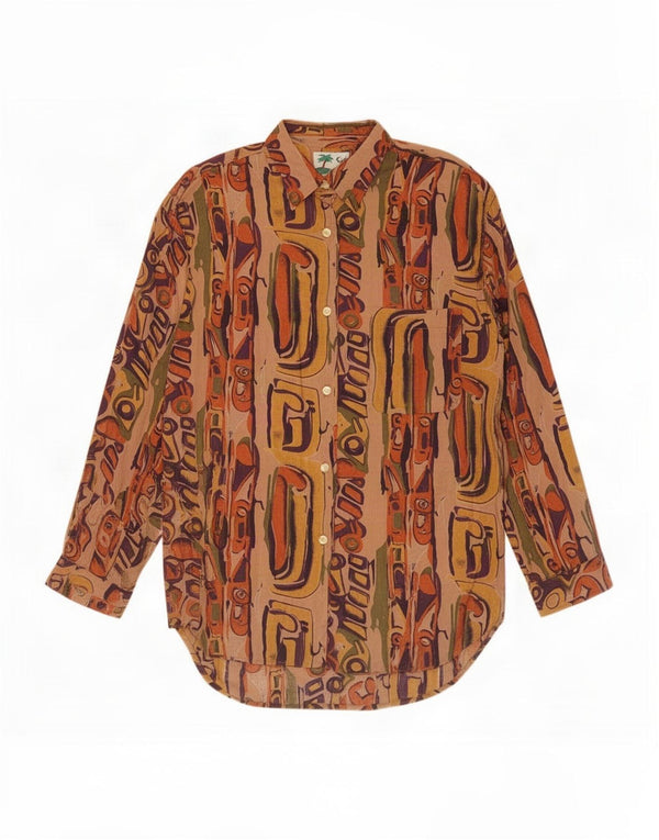 Vintage Womens Longline Abstract Pattern Shirt Blouse UK 14 Medium Brown