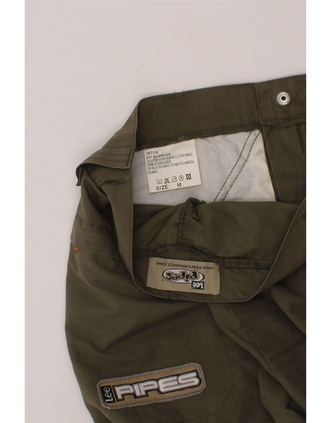 LEE Womens Graphic Bermuda Shorts Medium W28 Khaki Cotton Vintage Lee and Second-Hand Lee from Messina Hembry 