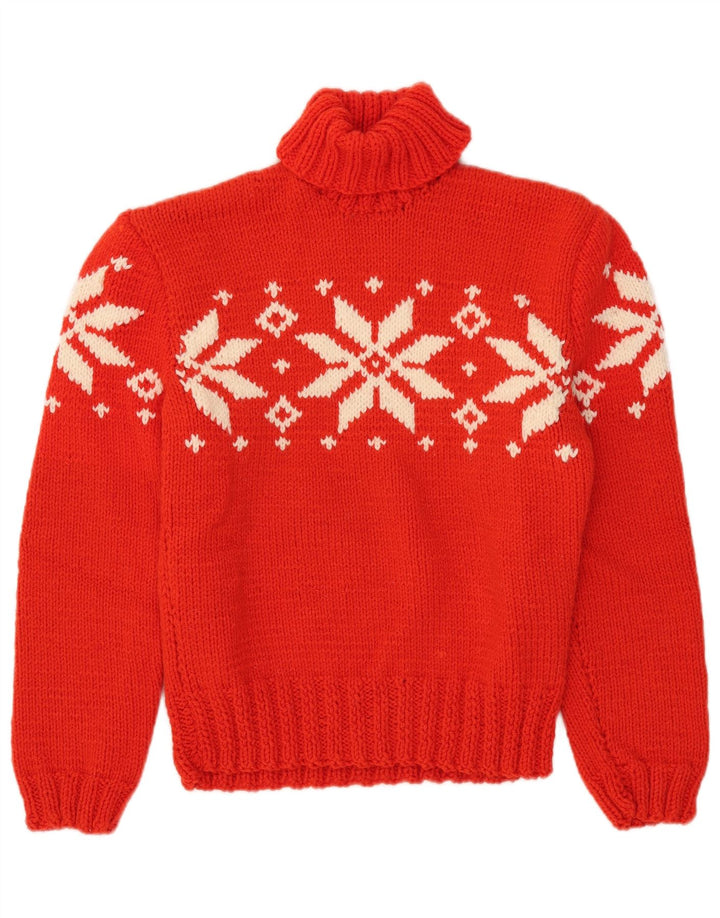 Maglione maglione vintage da donna con collo alto UK 12 Medio Rosso Fair Isle