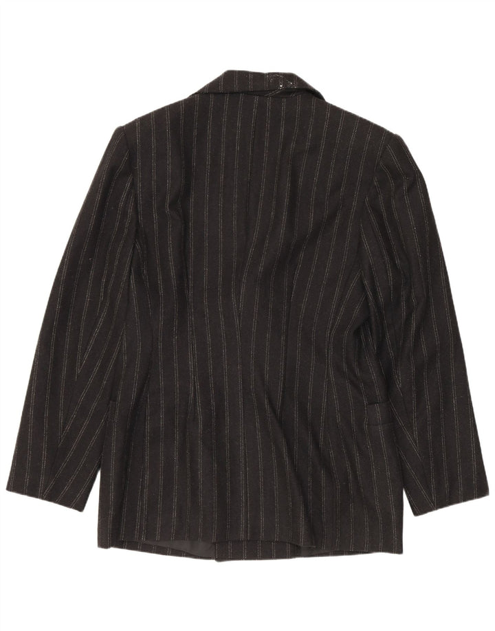 Giacca blazer doppiopetto vintage da donna IT 48 XL in lana a righe nere