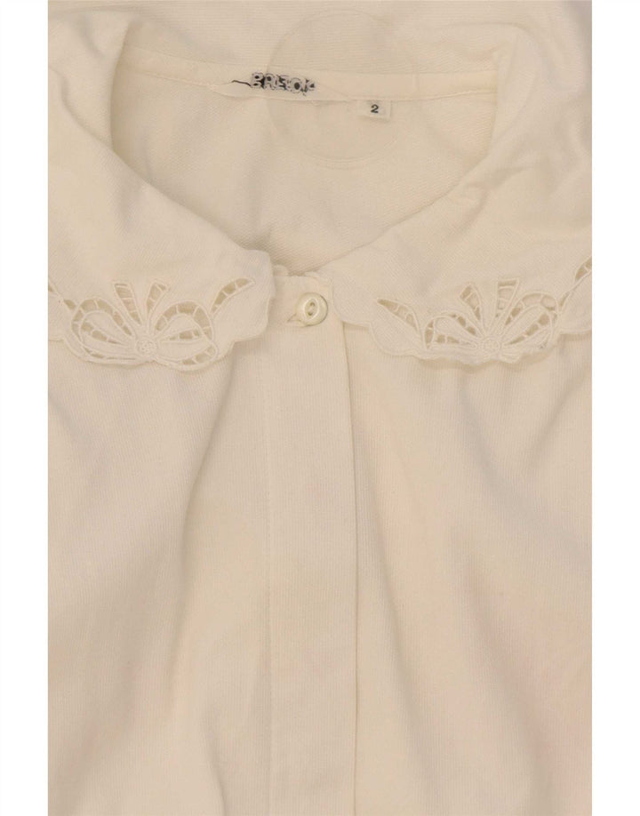 Camicetta camicia vintage da donna UK 12 bianca media