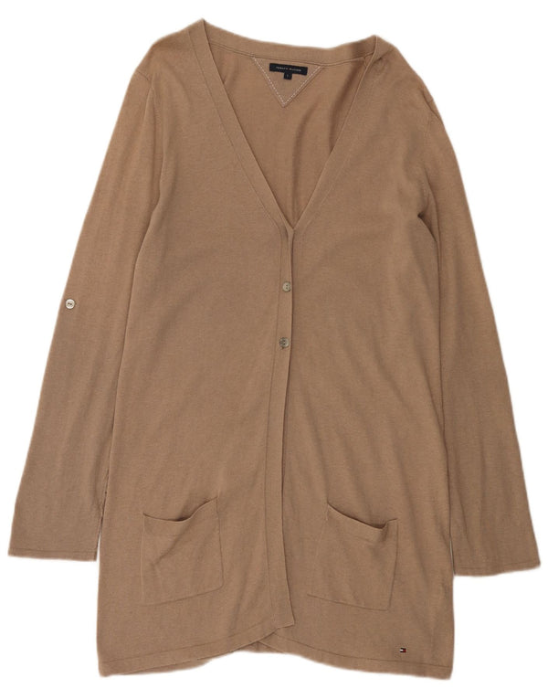Maglione cardigan lungo da donna Tommy Hilfiger UK 14 grande cotone beige