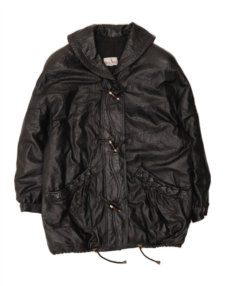 VINTAGE Womens Oversized Leather Coat UK 18 XL Black Leather Vintage Vintage and Second-Hand Vintage from Messina Hembry 