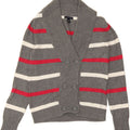 TOMMY HILFIGER Womens Cardigan Sweater UK 14 Medium Grey Striped Vintage Tommy Hilfiger and Second-Hand Tommy Hilfiger from Messina Hembry 
