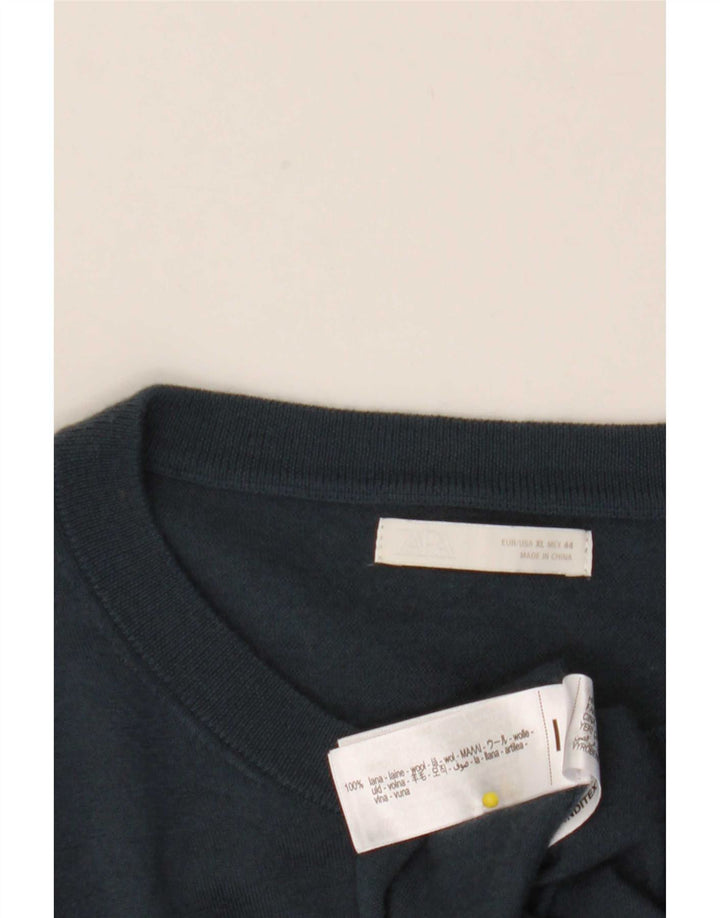 Maglione Zara da uomo con scollo a barca XL in lana blu navy