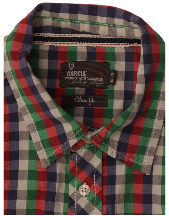 GARCIA Camicia a maniche corte slim fit da uomo XL a quadretti multicolore