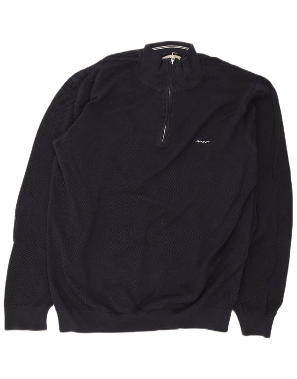 Gant Maglione da uomo con zip e collo 2XL in cotone blu navy