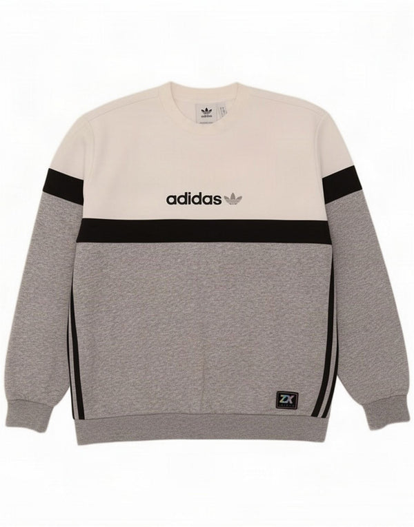 Adidas Felpa con grafica da uomo Maglione Medium White Colourblock Poliestere