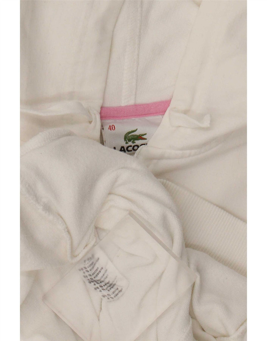 Maglione con cappuccio e zip da donna Lacoste taglia 40 cotone bianco medio