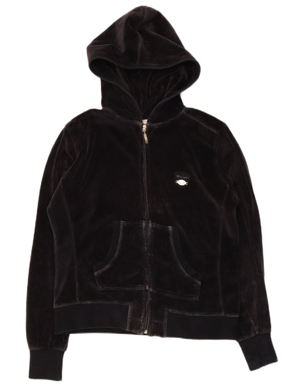 Maglione con cappuccio e zip in velluto da donna Champion UK 16 grande cotone nero