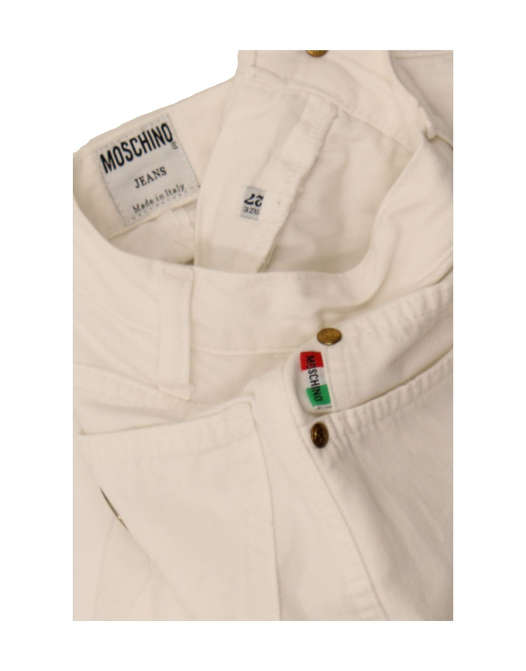 MOSCHINO Womens Tapered Jeans W27 L27 White Cotton Vintage Moschino and Second-Hand Moschino from Messina Hembry 
