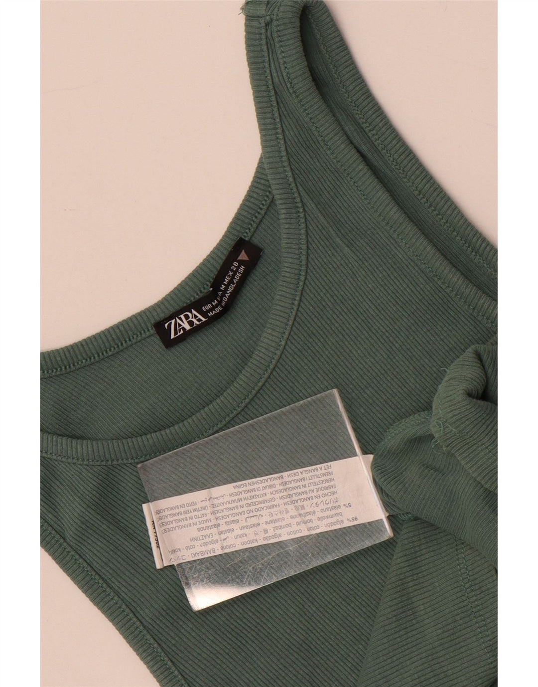Canotta corta da donna Zara UK 12 cotone verde medio