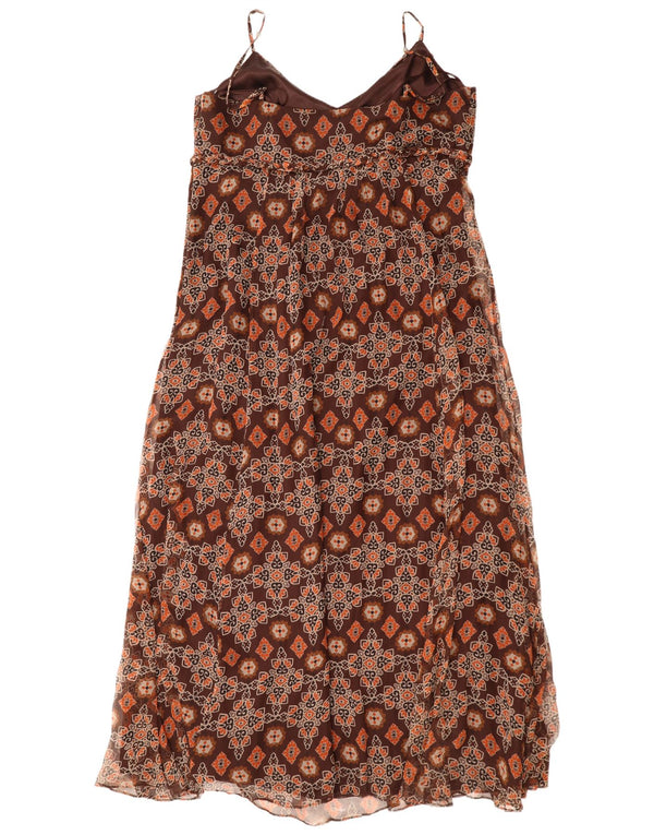 Abito lungo senza maniche da donna Monsoon UK 16 Grande seta floreale marrone