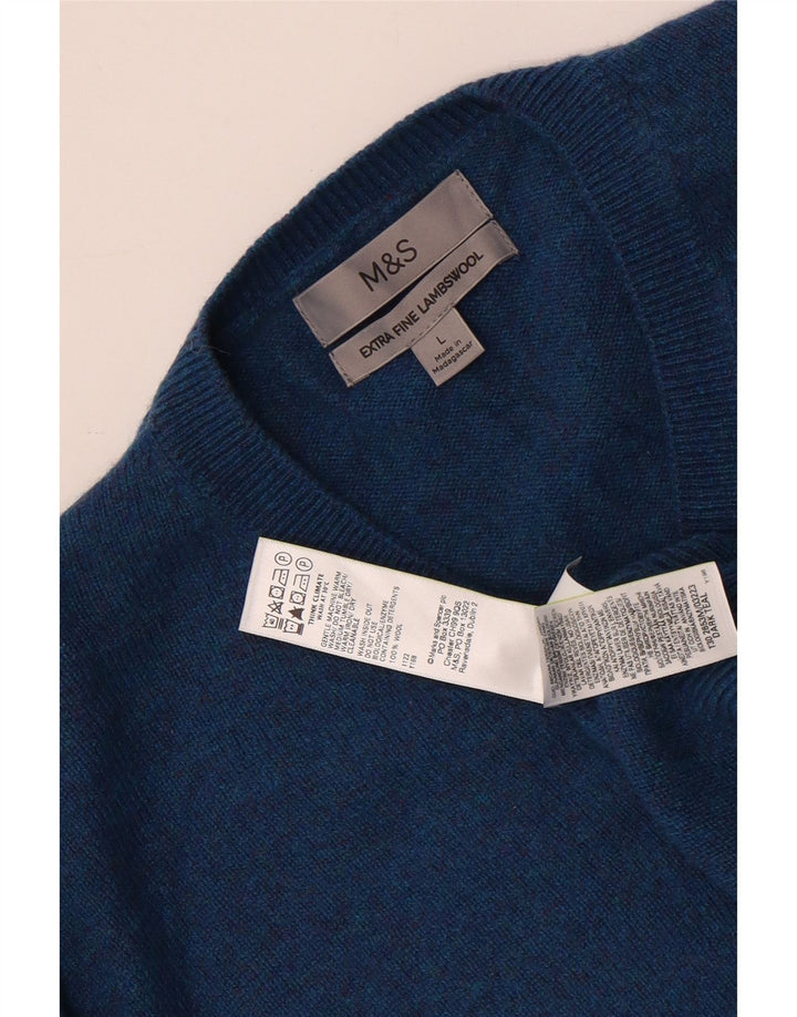 Maglione da uomo Marks & Spencer con scollo a V, grande lana screziata blu