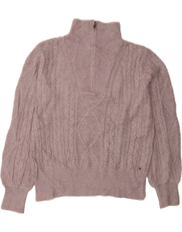 FAT FACE Womens Zip Neck Jumper Sweater UK 14 Medium Purple Nylon Vintage Fat Face and Second-Hand Fat Face from Messina Hembry 
