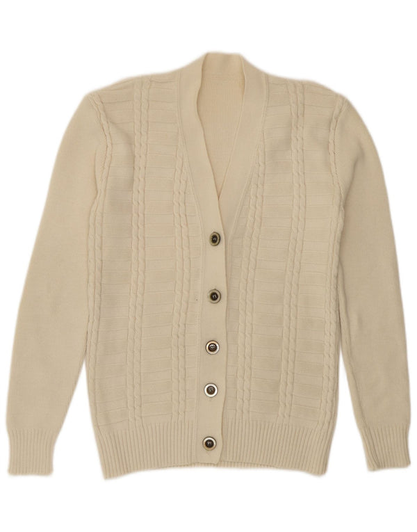 Maglione cardigan da donna vintage UK 12 medio bianco sporco