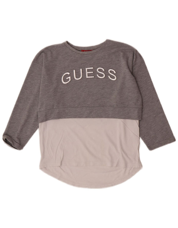 Guess Top grafico da donna manica 3/4 UK 10 Small Grigio