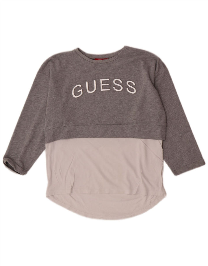 Guess Top grafico da donna manica 3/4 UK 10 Small Grigio