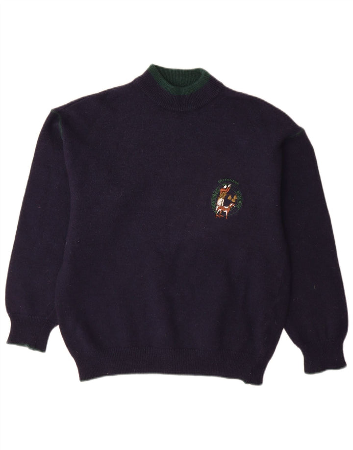 Maglione vintage da uomo con collo alto e lana di alpaca blu navy medio