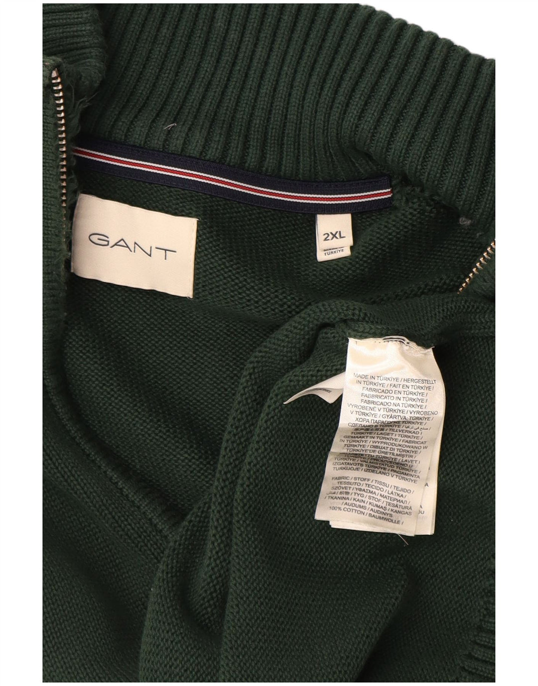 Gant Maglione da uomo con zip e collo 2XL in cotone verde