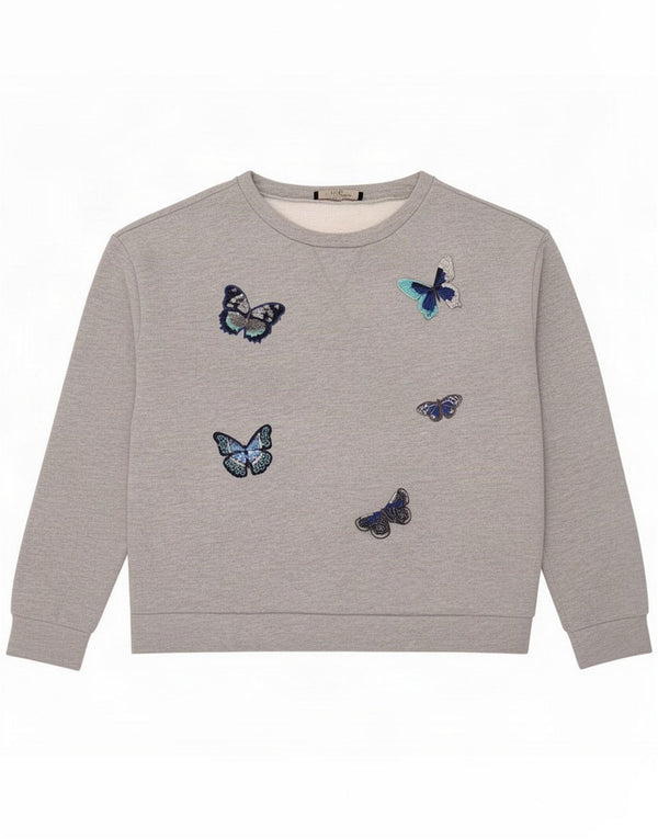Max Mara Felpa da weekend da donna Maglione UK 16 Large Grey Cotton Butterfly
