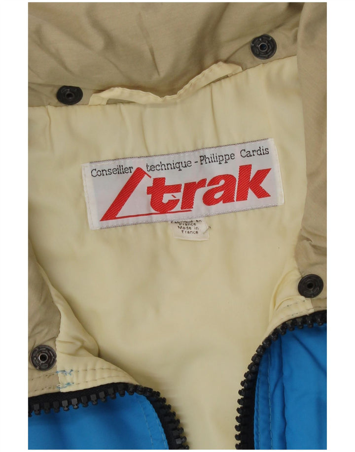 Giacca imbottita con cappuccio vintage da uomo UK 38 Poliestere color block blu medio