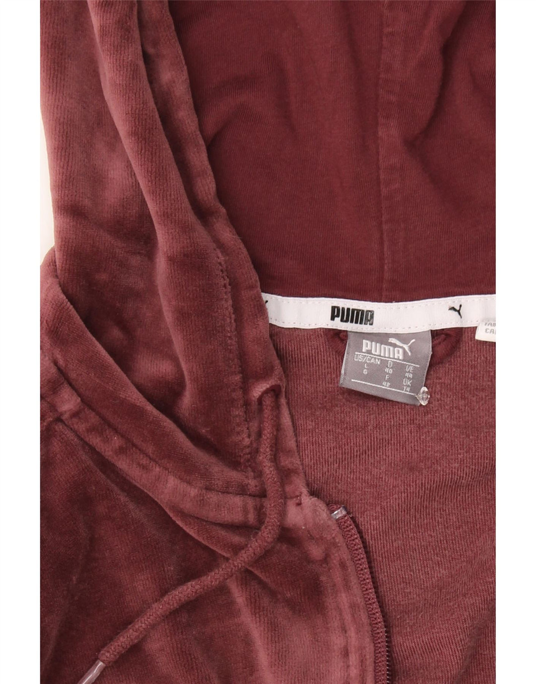 PUMA Womens Zip Hoodie Sweater UK 14 Large Maroon Vintage Puma and Second-Hand Puma from Messina Hembry 