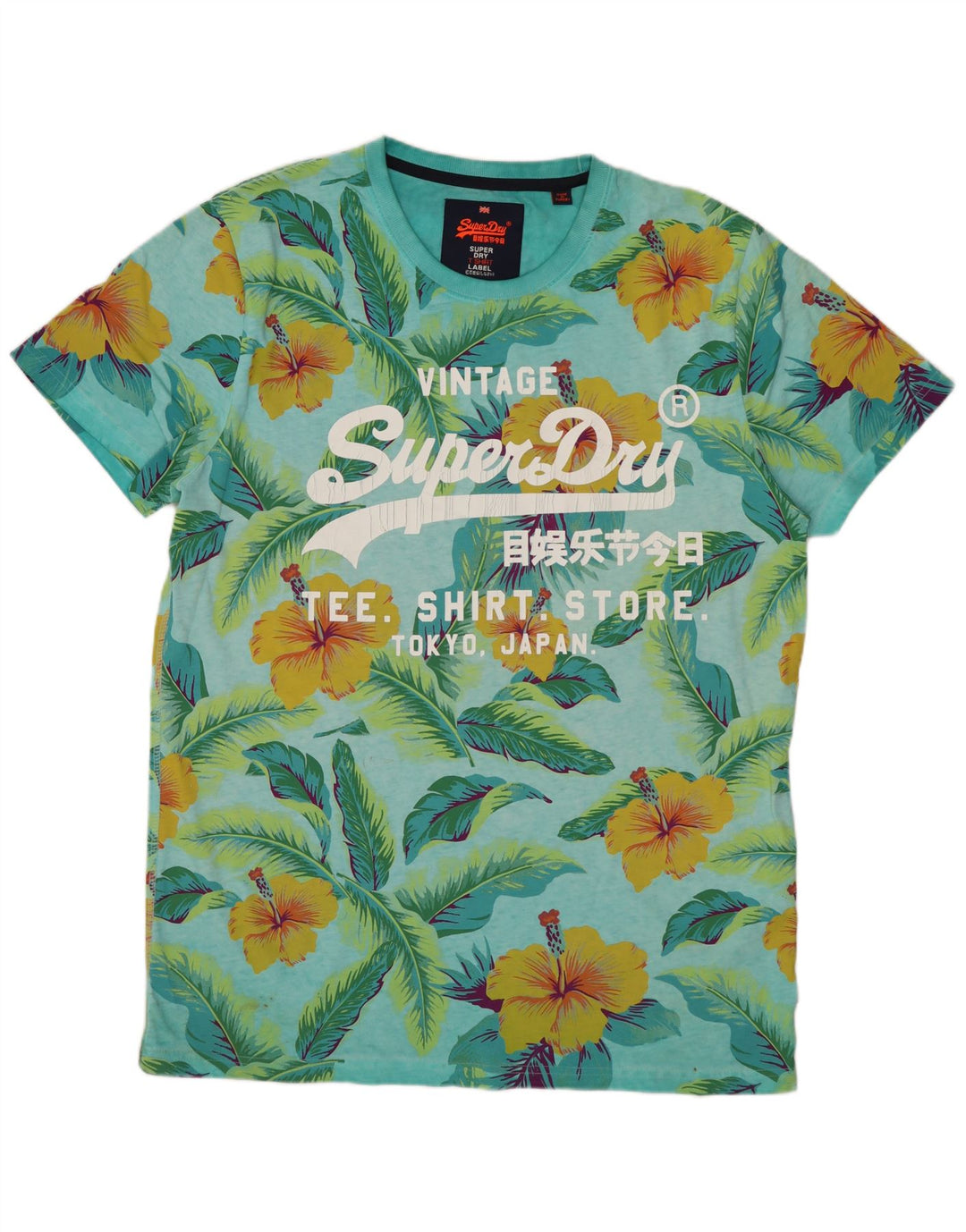 T-shirt grafica da uomo SUPERDRY Top XL in cotone floreale blu