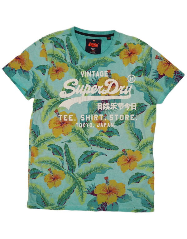 T-shirt grafica da uomo SUPERDRY Top XL in cotone floreale blu
