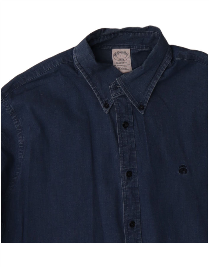 BROOKS BROTHERS Camicia in denim da uomo Regent Fit grande cotone blu