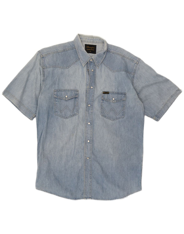 Camicia di jeans a maniche corte da uomo Wrangler 2XL cotone blu