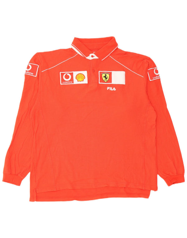 Polo da uomo a maniche lunghe grafica Scuderia Ferrari Fila 2XL rossa