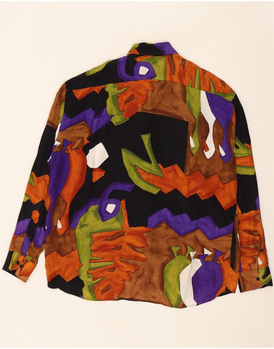 Camicia vintage da uomo con motivo astratto XL in viscosa multicolore